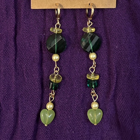 Green Gem and Gold Tone Earrings - Picture 1 of 3